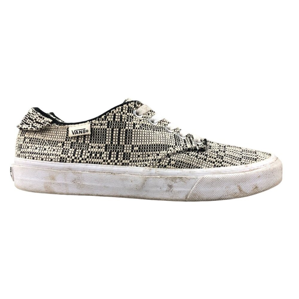 Vans Women's Size 8 Camden Deluxe Optical Woven Black White Lace-Up Sneakers
